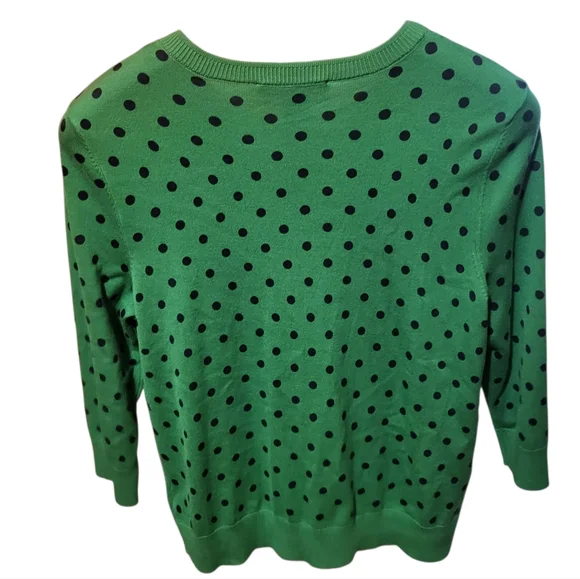 Ellen Tracy Kelly Green & Navy Polka Dot Cardigan Sweater Size Large - Picture 2 of 5